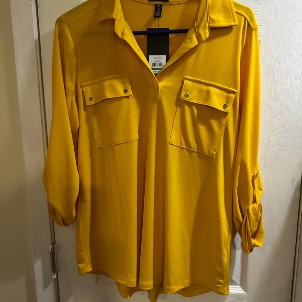 Jones New York Women’s Golden Yellow Roll Blouse Size Large NWT - Picture 4 of 6